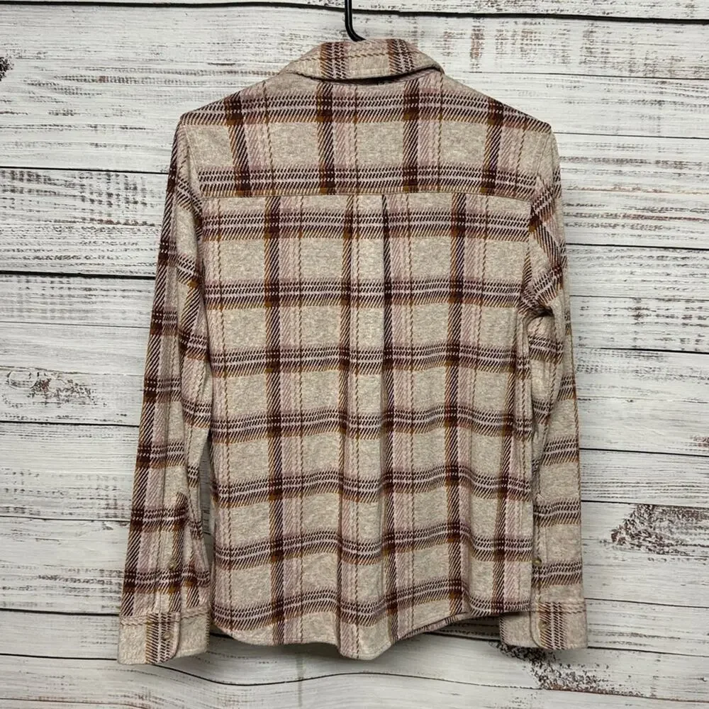 Faherty Cream and Brown Plaid Legend Flannel Shirt Small Women's - Picture 5 of 5